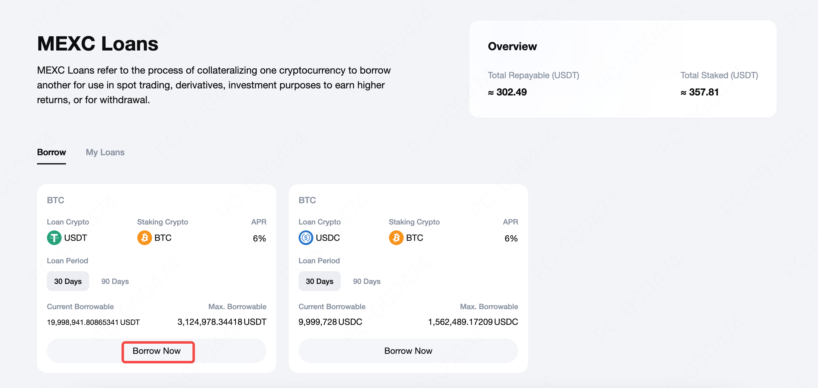 MEXC質押借幣全攻略|利率、風險、操作教學,輕鬆活化你的加密資產 2 在頁面中,你會看到所有支援的質押幣種與可借幣種。我們以最常見的「質押 BTC 借 USDT」為例,點擊【立即借款】。