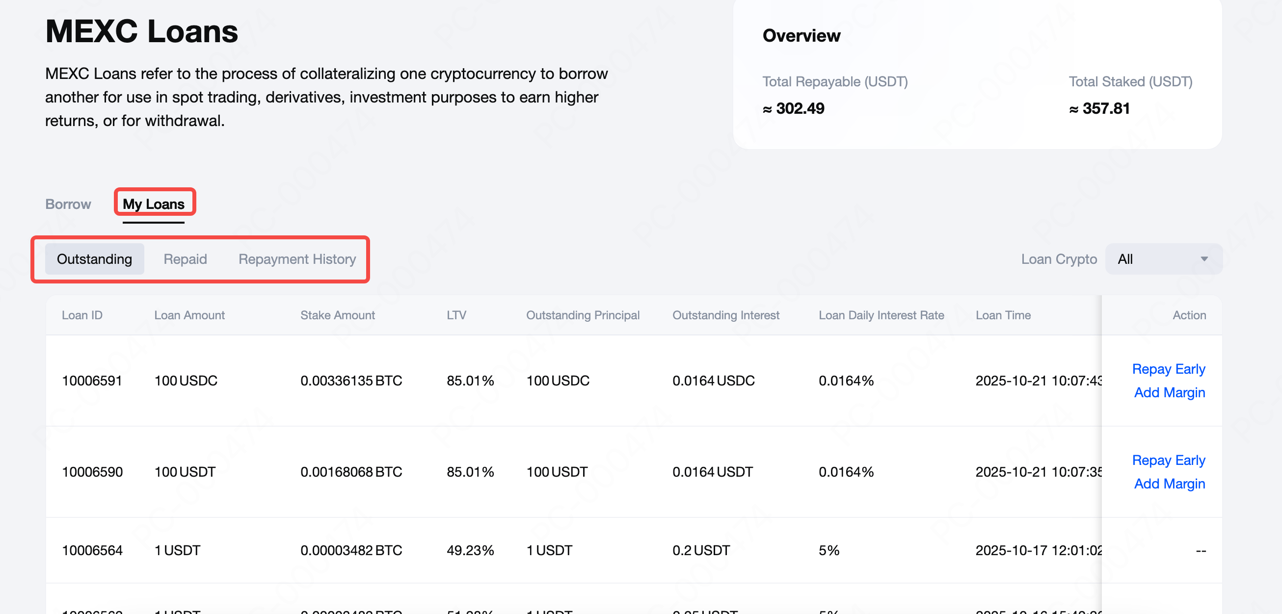 MEXC質押借幣全攻略|利率、風險、操作教學,輕鬆活化你的加密資產 4 成功借款後,你可以在【我的借款】頁面中查看所有訂單狀態,包括「未還清」、「已還清」和「還款記錄」。