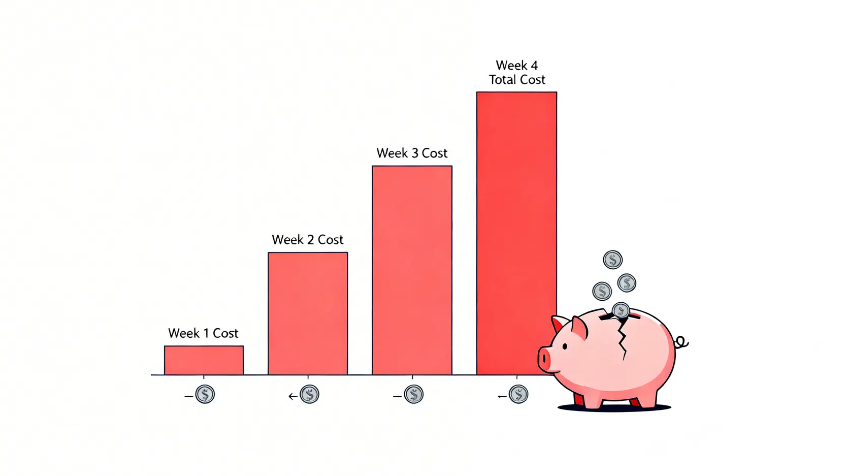 2025 金融投資平台風險揭秘:倫敦交易員警告—90%虧損源於你忽視的「隱藏成本」 3 顯示隔夜利息如何隨時間累積的圖表,說明一筆小的每日費用在一個月後變成一筆可觀的成本。