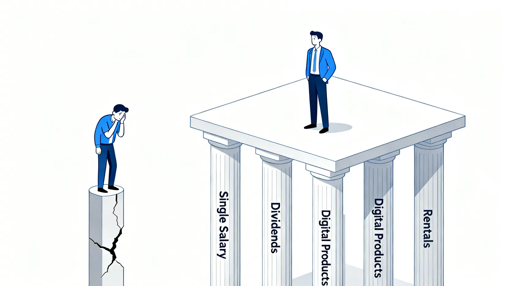 2026年被動收入完整指南:從零到一的實戰策略與多元化資產配置教學 2 單一薪資收入與多元被動收入的穩定性對比圖