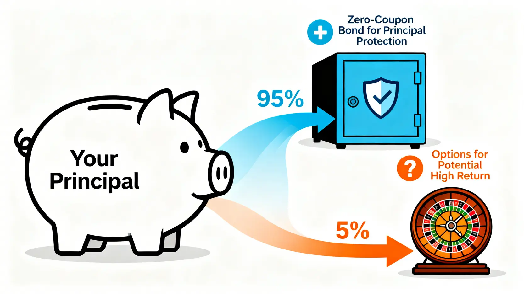 購買結構性存款的7個致命陷阱 (2026更新) - 銀行不會告訴你的事 2 結構性存款結構示意圖,顯示本金被分為零息債券和期權兩部分