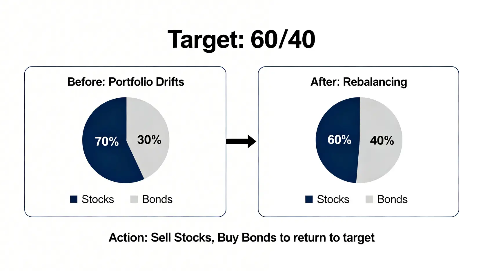 2026投資策略指南:頂尖分析師的5種資產配置實戰教學 4 投資組合再平衡的流程圖,展示如何從偏移的資產比例調整回目標比例。