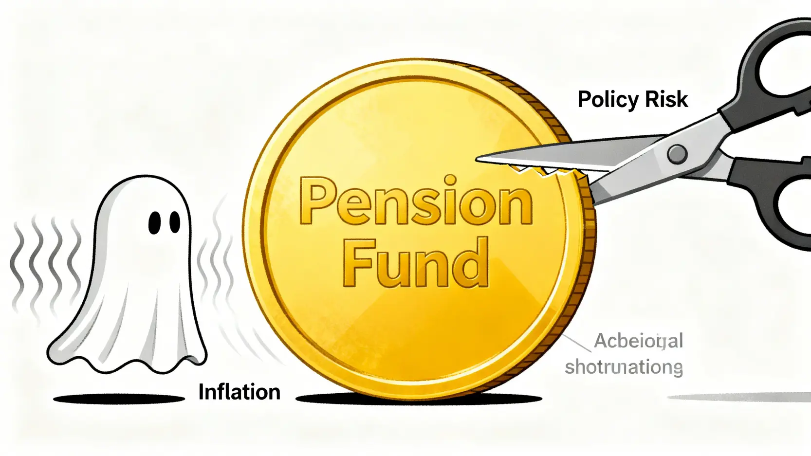 2026勞保月退試算:財務專家教你補足退休缺口 2 退休金面臨通膨與政策風險的威脅示意圖