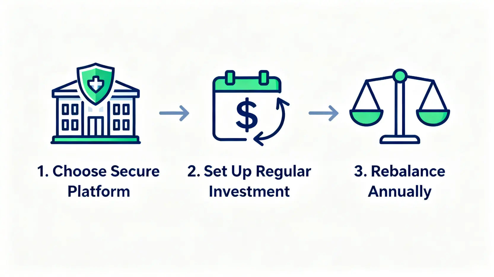 40歲資產配置核心策略:一套抗通膨的ETF投資組合(2026年版) 4 建立自動化投資系統的三步驟流程圖,包含選擇平台、設定定期定額、以及年度再平衡。