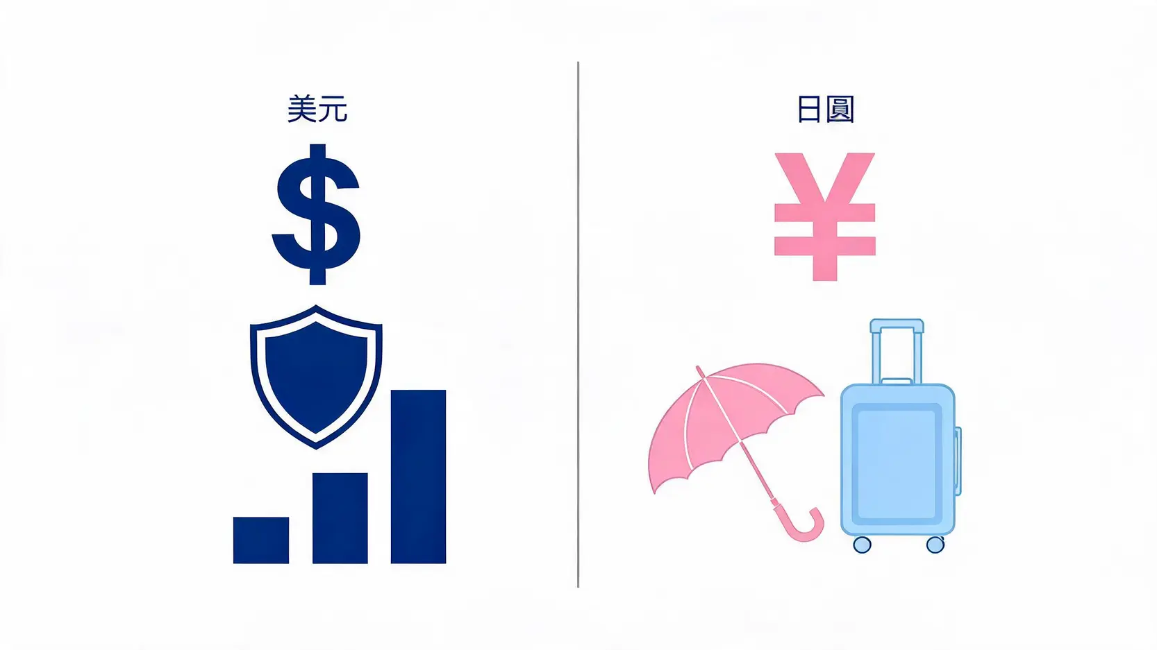 該買美金還是日圓?2026小額外幣投資必懂的3個不敗原則與資產配置攻略 2 美金與日圓投資特性與資產定位對比圖