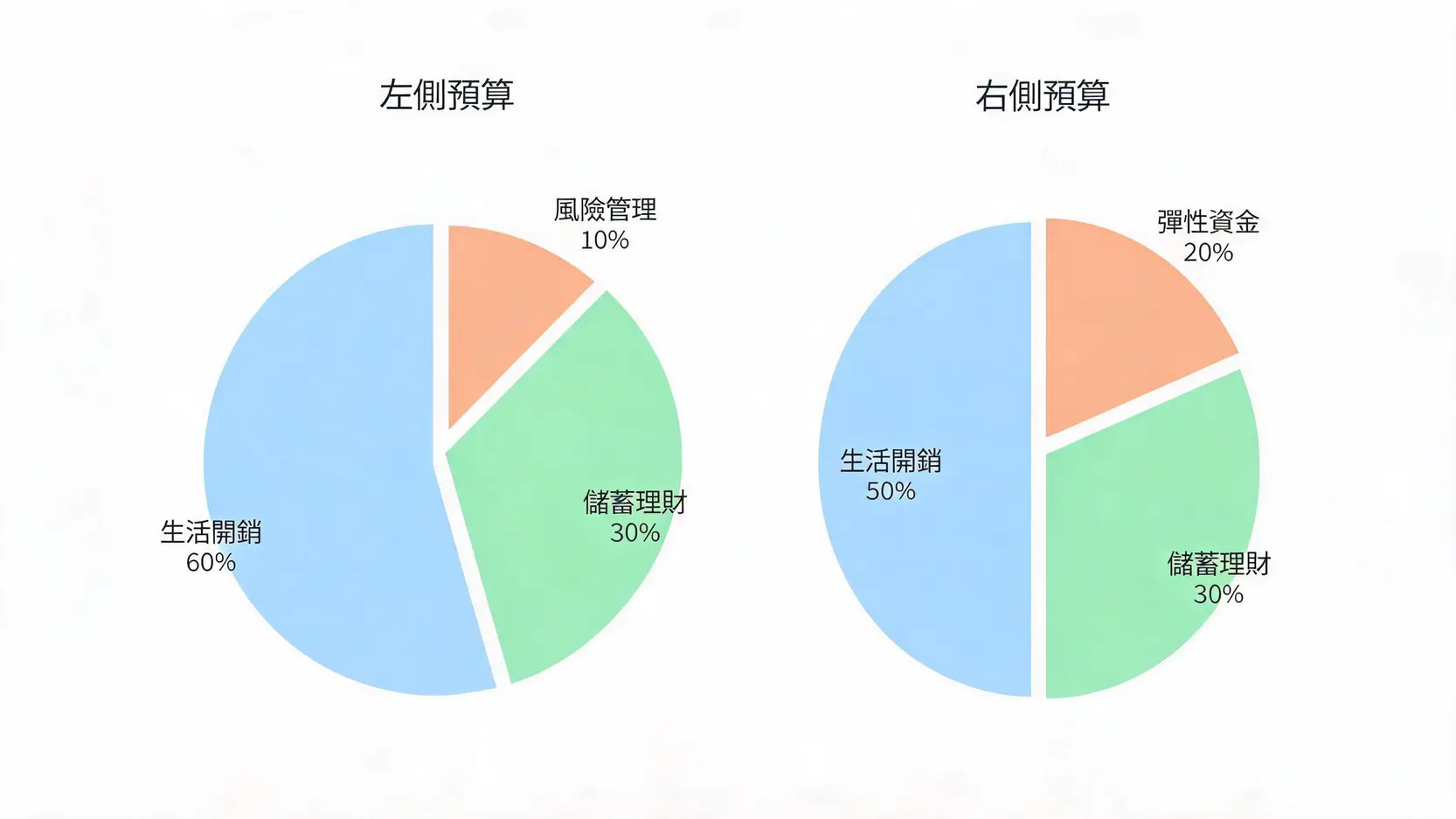 告別月光族!月薪3萬靠這3招無痛存出第一桶金 2 631法則與532法則理財資金分配比例圓餅對比圖