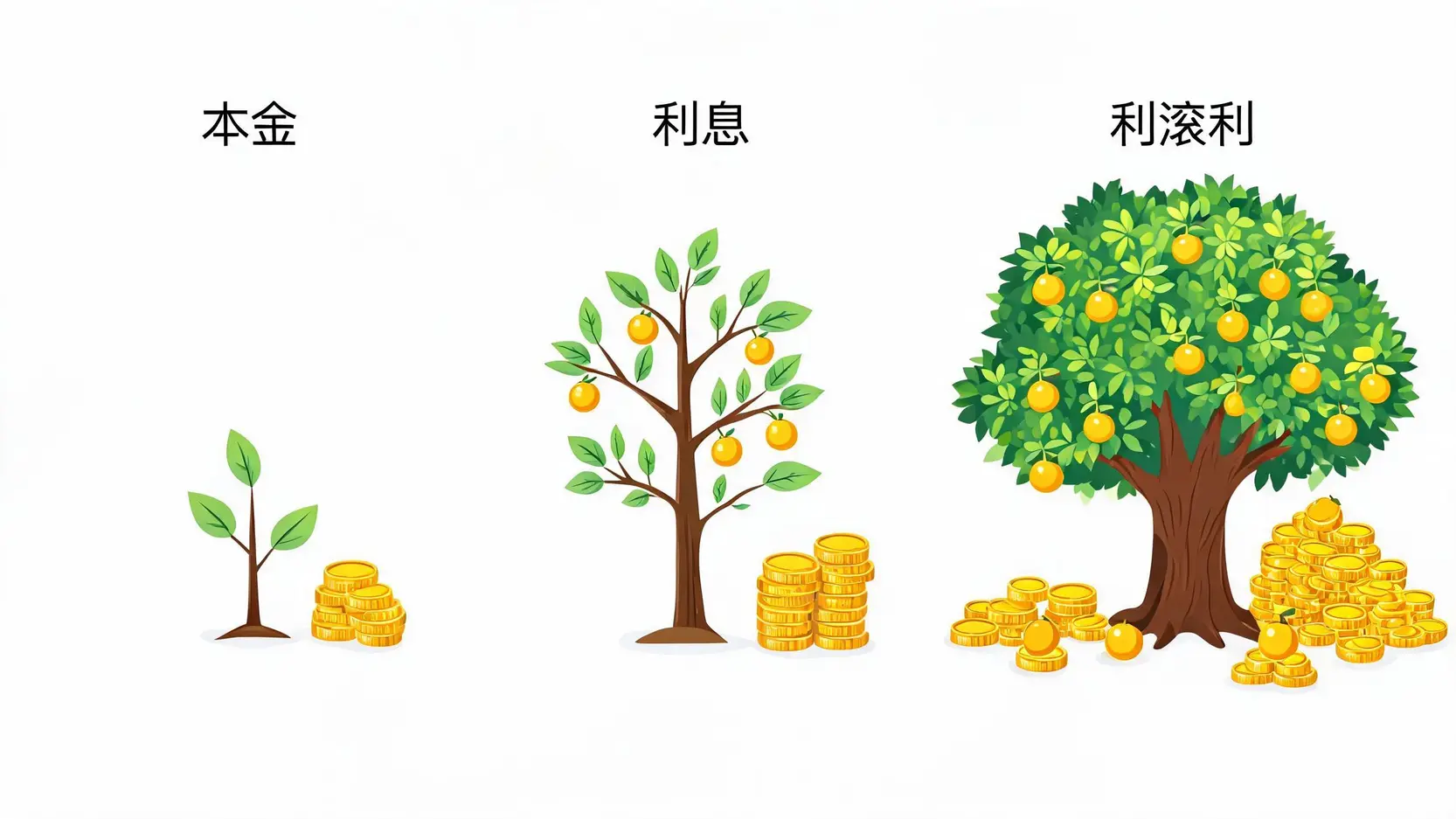 2026小額投資推薦:6種最適合新手、小資族的投資方式與理財指南 2 複利效應示意圖,展示本金如何隨時間增長,利息滾入本金再產生更多利息的過程。