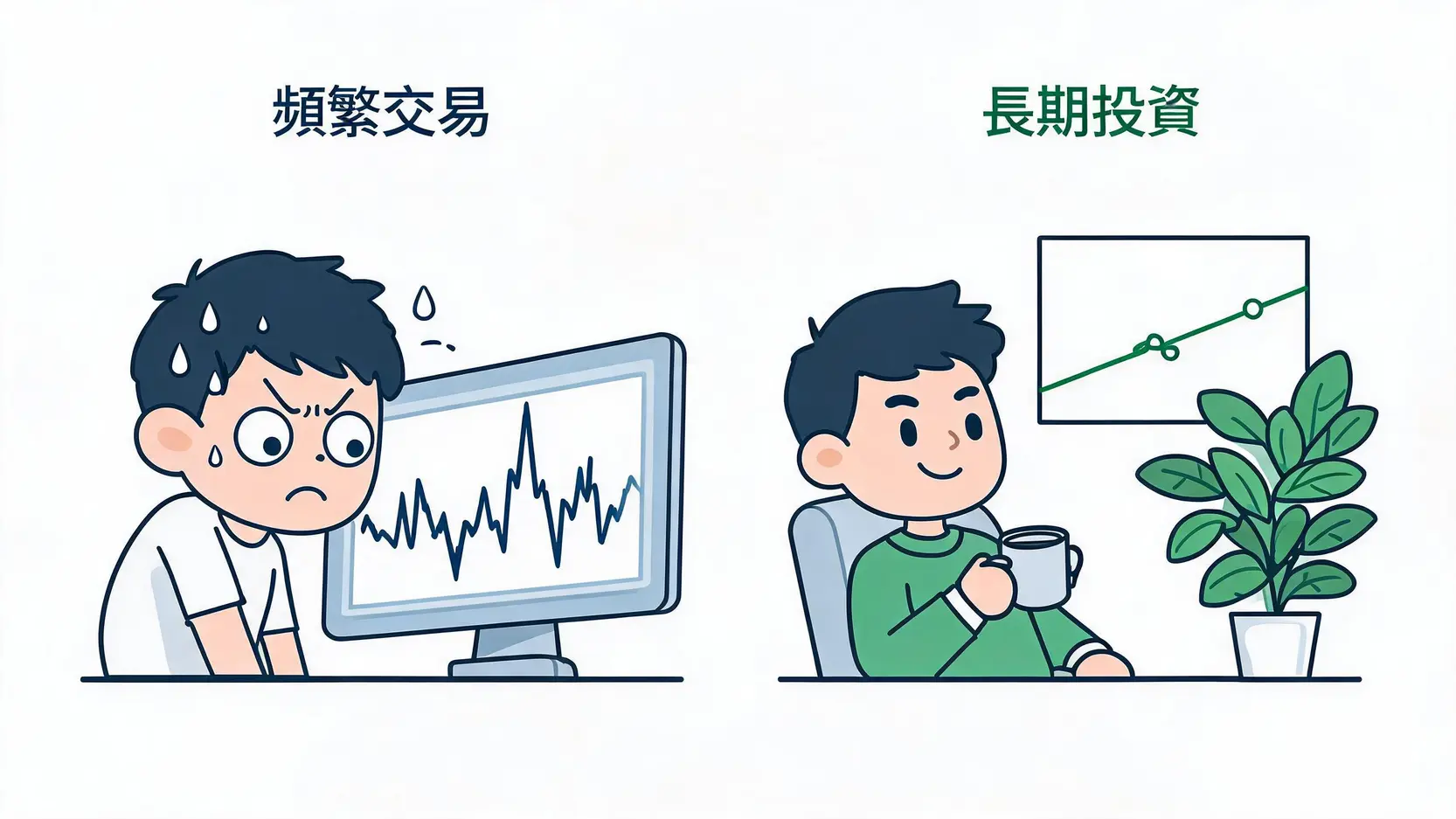 什麼是存指數?打敗儲蓄險的懶人ETF投資法全攻略 3 頻繁預測市場與堅持長期投資的心態對比圖