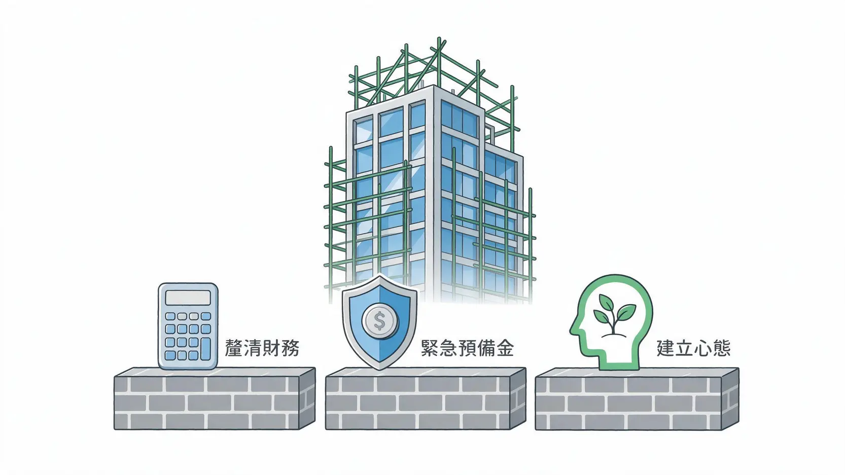 2026新手投資理財入門:ETF定期定額、開戶與第一筆投資教學 2 新手投資前三大基礎準備:釐清財務、建立緊急預備金、建立正確心態,如同穩固的地基。