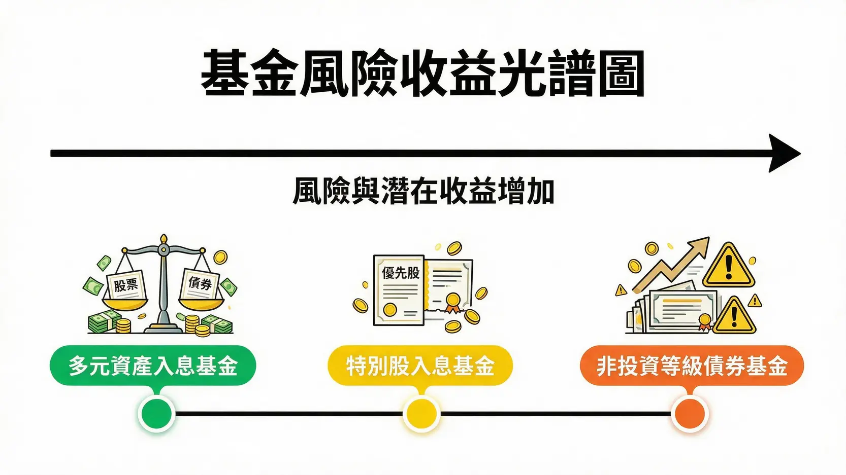 柏瑞投資全攻略:官網登入、基金績效、開戶教學一篇搞定 3 柏瑞主要基金類型風險收益光譜圖,從低風險的多元資產基金到高風險的非投資等級債券基金。